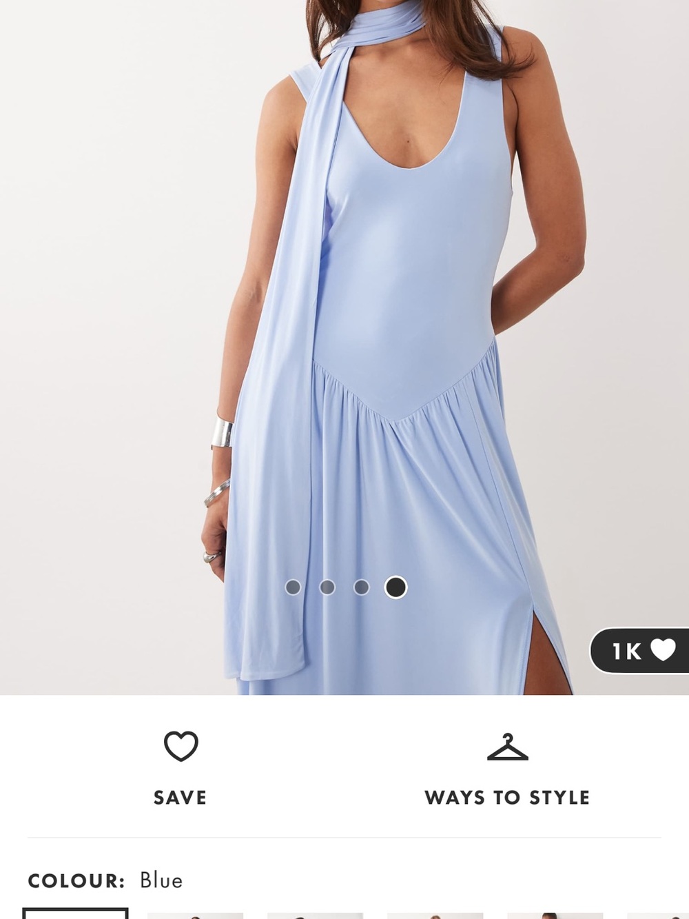 ASOS DESIGN slinky maxi dress with scarf detail in pale blue.  NWT.  Size XS